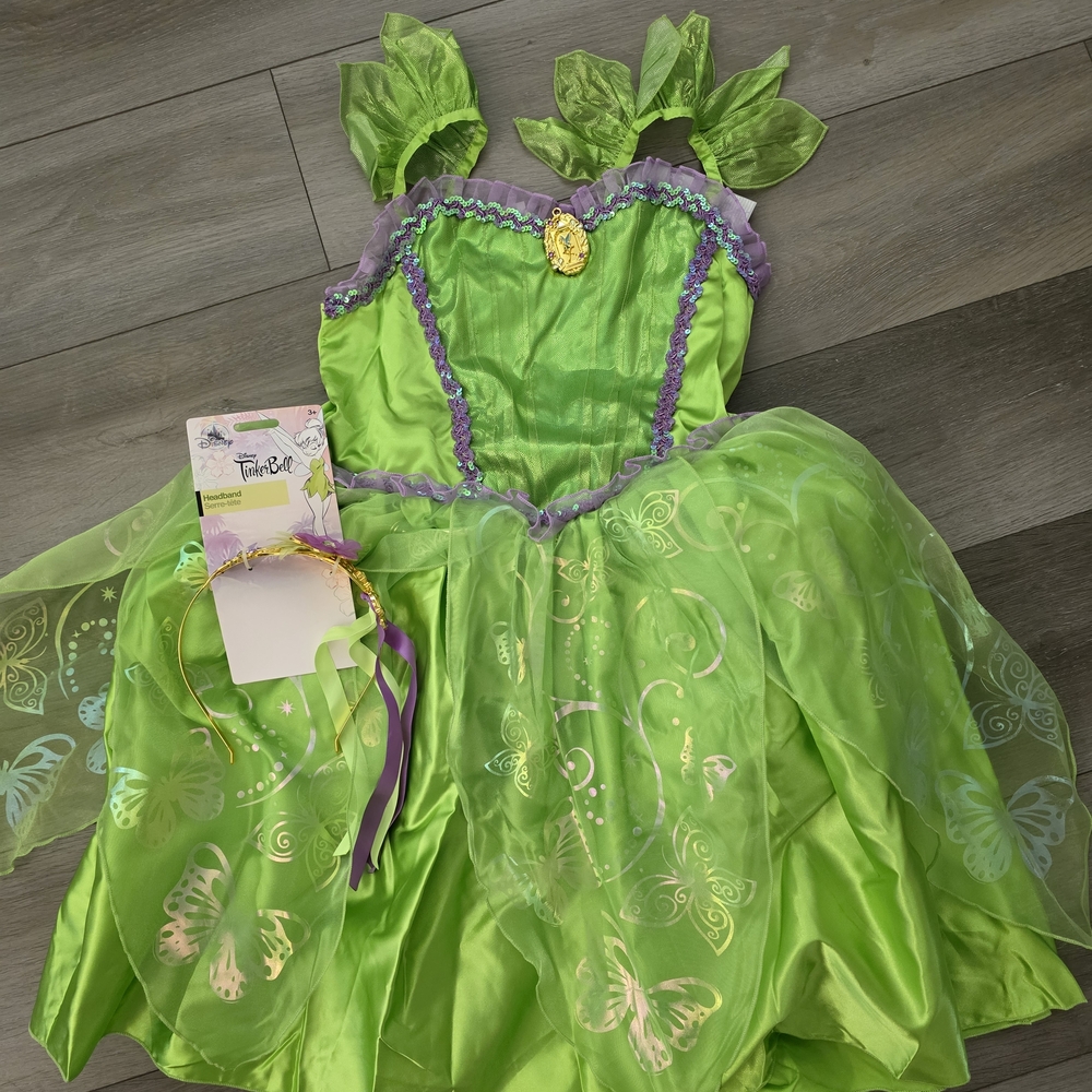 New Tags Still On It.Disney Tinker Bell Green and Purple Kids Costume With Crown